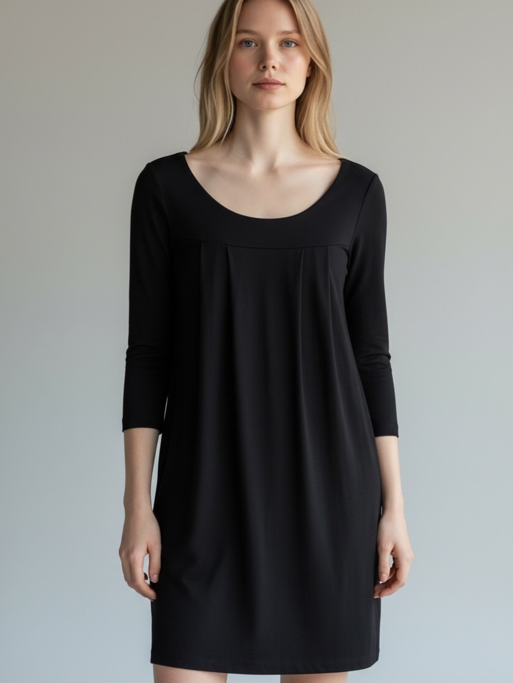 White House Black Market Black Scoop-Neck Pleated Tunic Dress